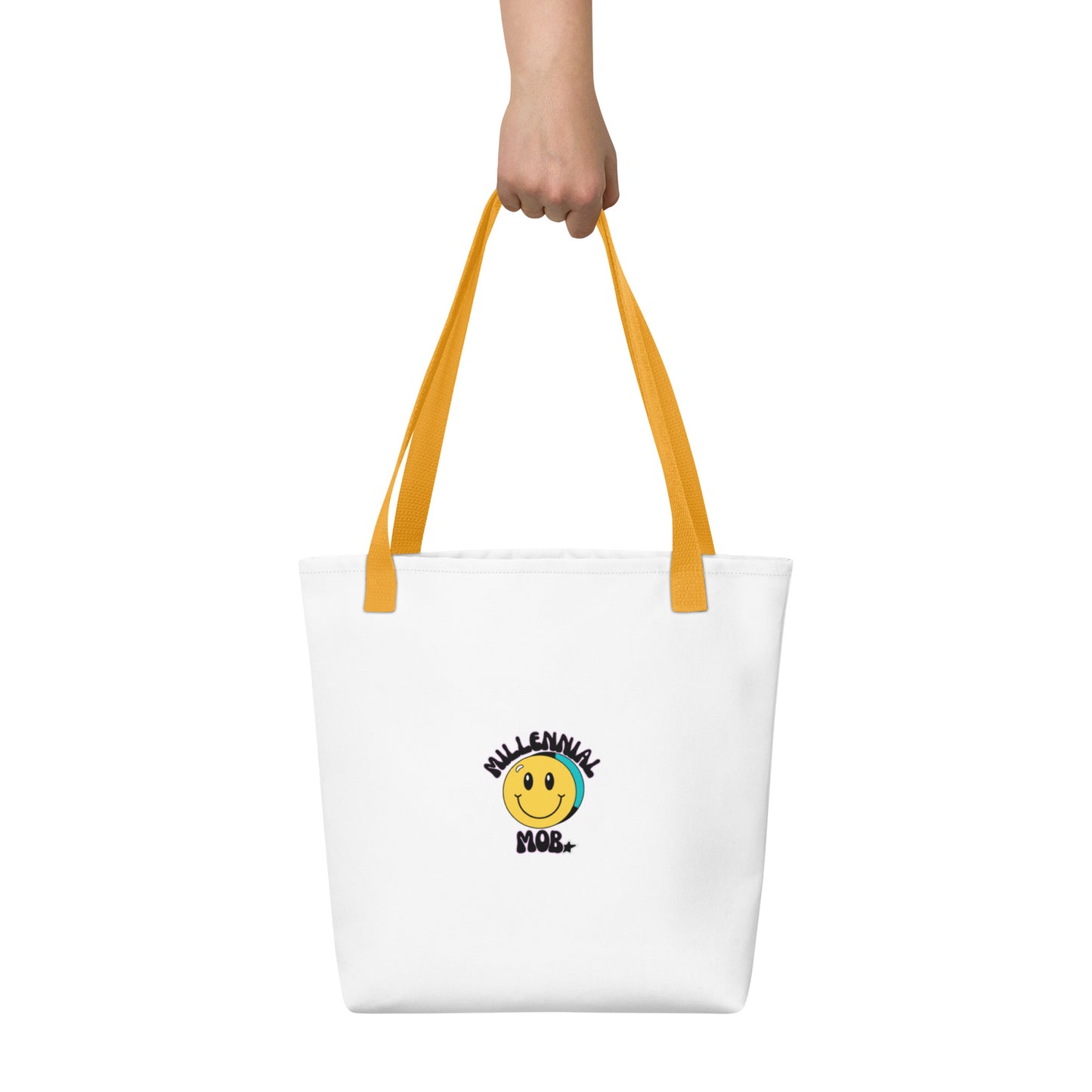 White Durable Tote with Black Handles and Slogan