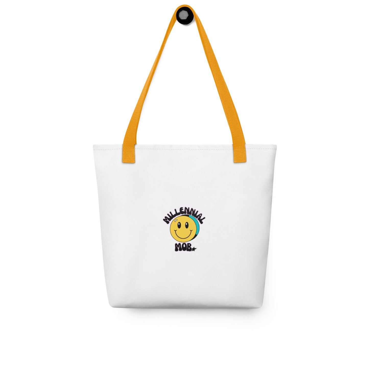 White Durable Tote with Black Handles and Slogan