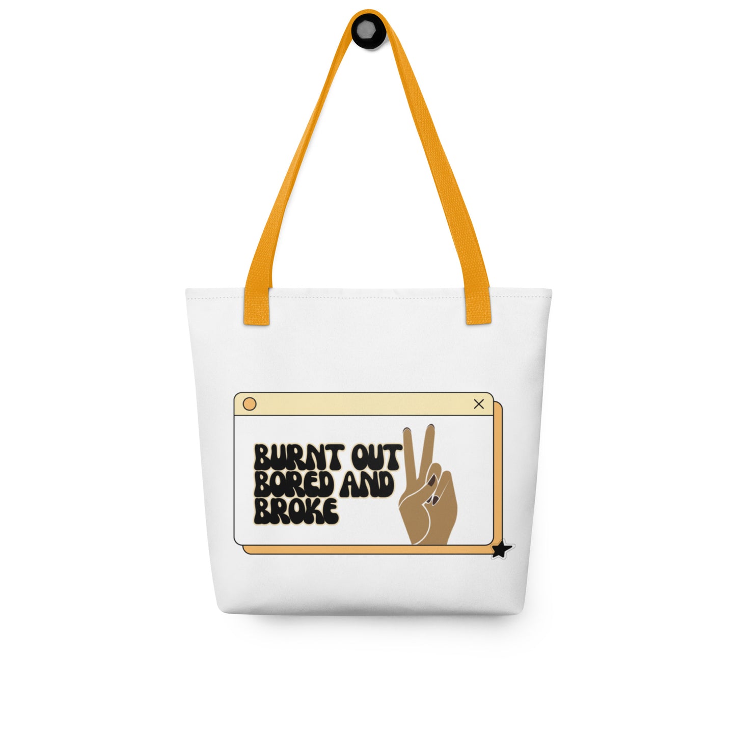 White Durable Tote with Black Handles and Slogan
