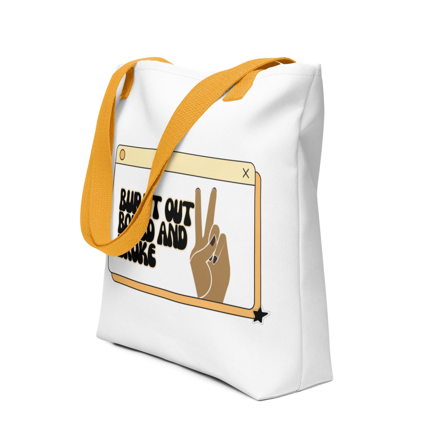 White Durable Tote with Black Handles and Slogan