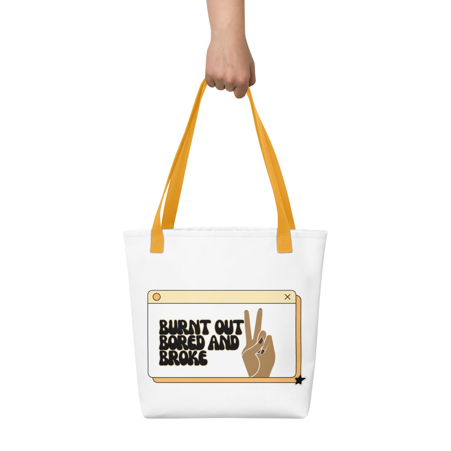 White Durable Tote with Black Handles and Slogan